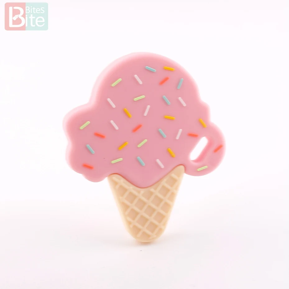 pink 1 шт., силиконовый Прорезыватель для зубов, детский прорезыватель, мороженое, мятный кулон, жевательные силиконовые с бисером, браслет, детский Прорезыватель без бисфенола - Цвет: pink
