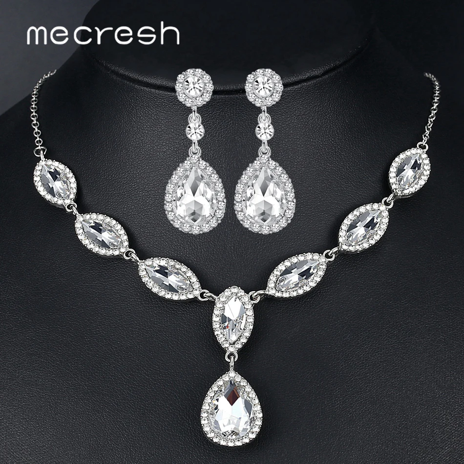Mecresh Свадебные Ювелирные наборы с кристаллами в форме капли для невесты