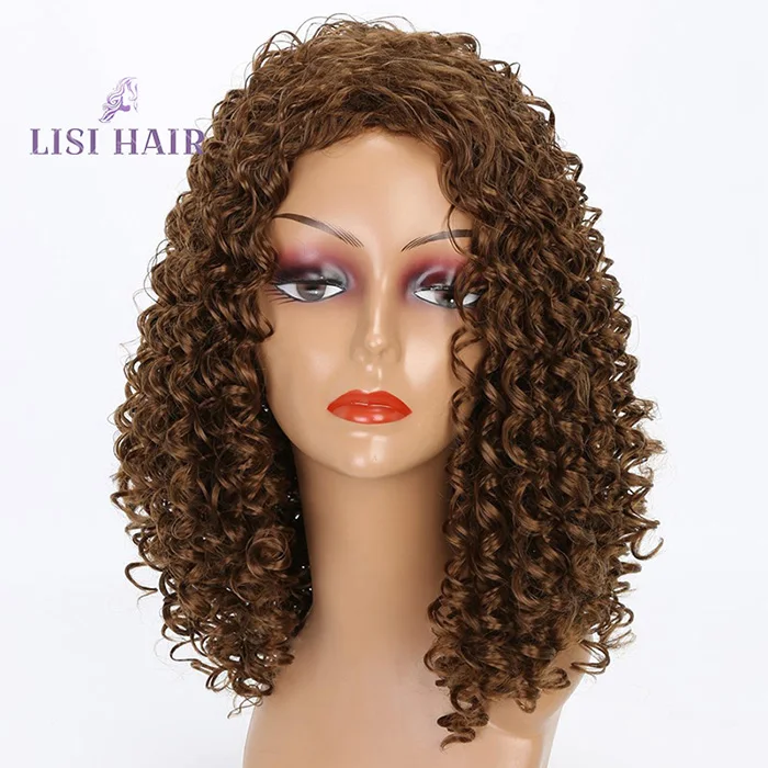 9037Brown LISI волосы 18 дюймов коричневый Средний кудрявый парик синтетические парики для черных женщин термостойкие натуральные черные красные волосы Средний размер - Цвет: 9037Brown