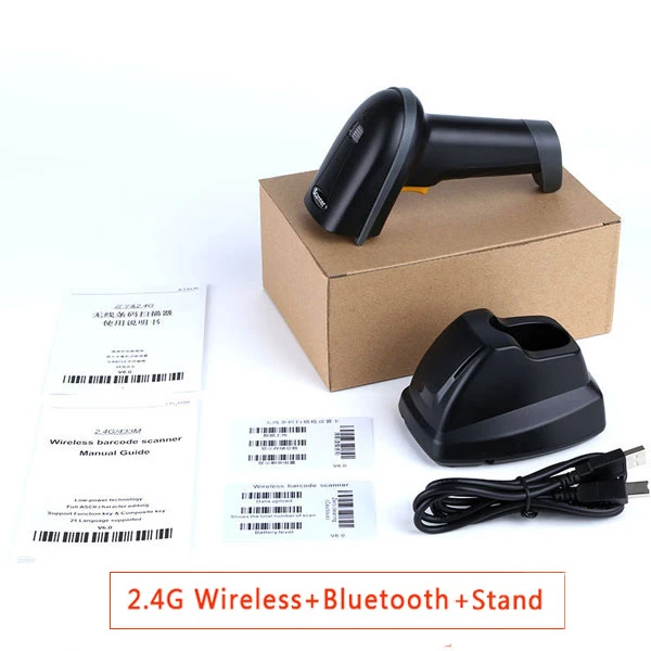 IssyzonePOS ручной сканер штрих-кодов 2D qr-код Bluetooth беспроводной USB PDF417 светодиодный считыватель штрих-кодов Высокоскоростной сканер с подставкой - Цвет: I2DBC038-BK-CHARGER