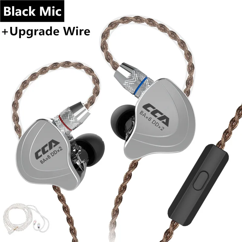 black with mic silve CCA C10 1DD+ 4BA гибридные 2PIN наушники в ухо HIFI DJ монитор для бега спортивные наушники гарнитура вкладыши с съемным обновленным C16c10 - Цвет: black with mic silve