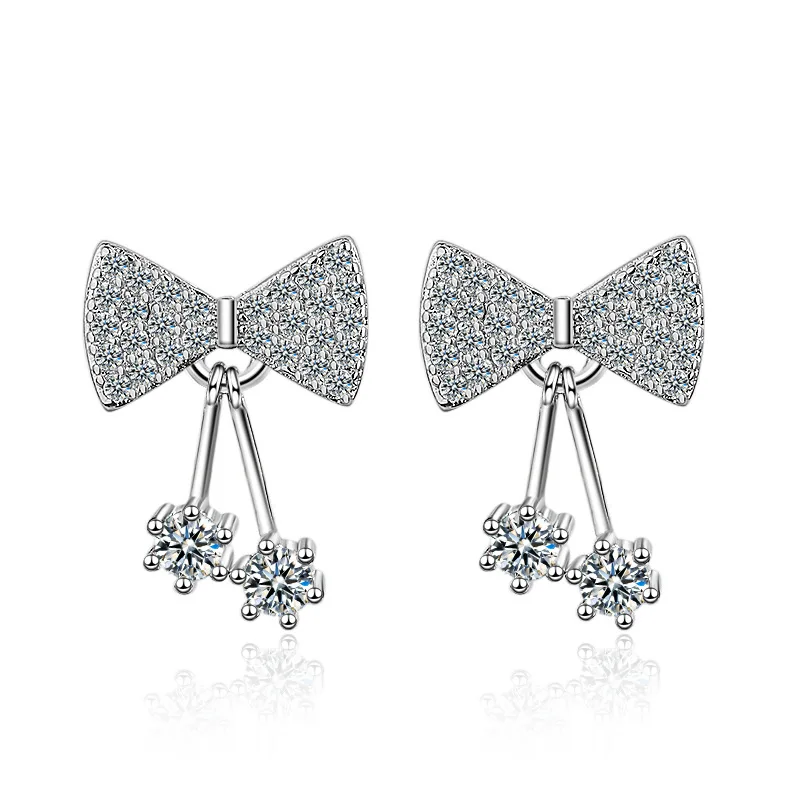 

Серьги женские из серебра 925 пробы, с фианитами и бантом