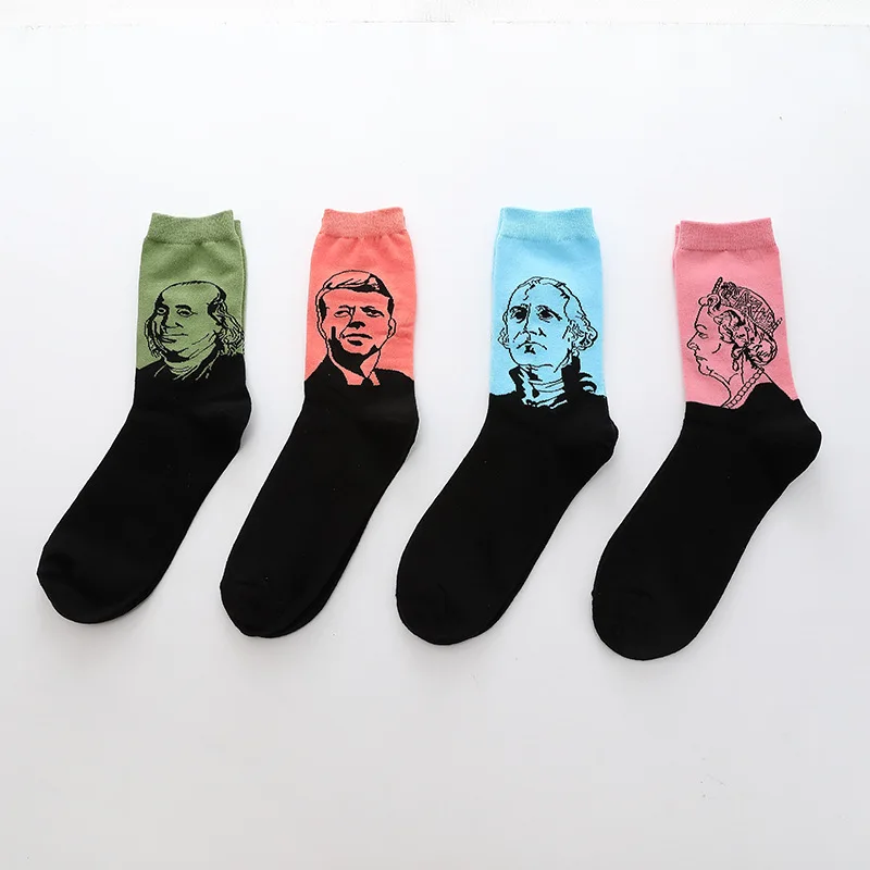 

3D retro painting art male socks interesting and novel retro socks hot personality male figure portrait tube socks
