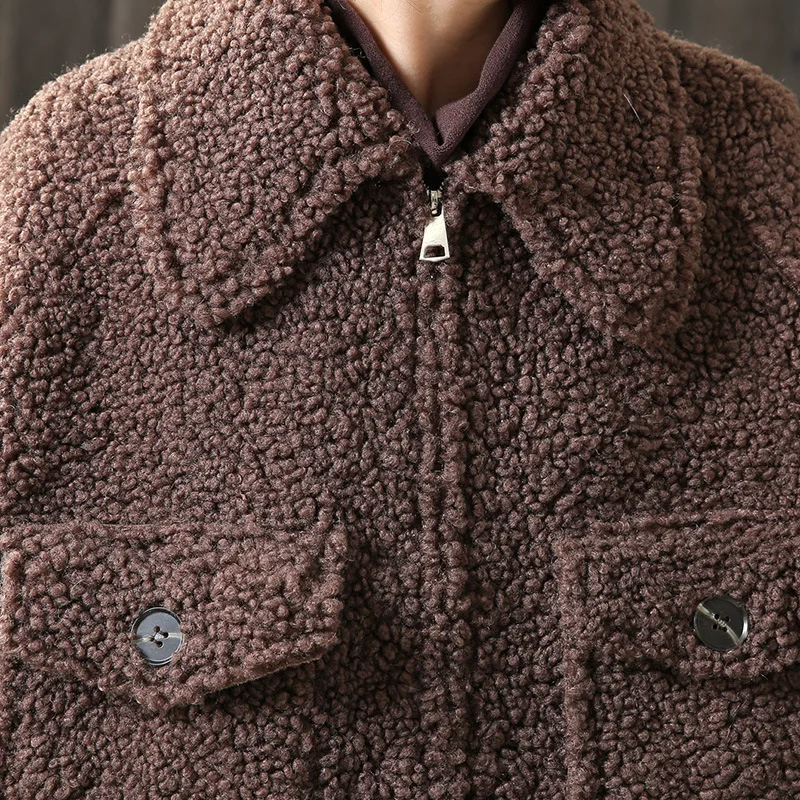 Loose Korean Lamb Fur Thick Warm Vintage Casual Winter Coat Women Tops Short Jacket Female Outerwaear Retro Woman Clothes QH416 | Женская