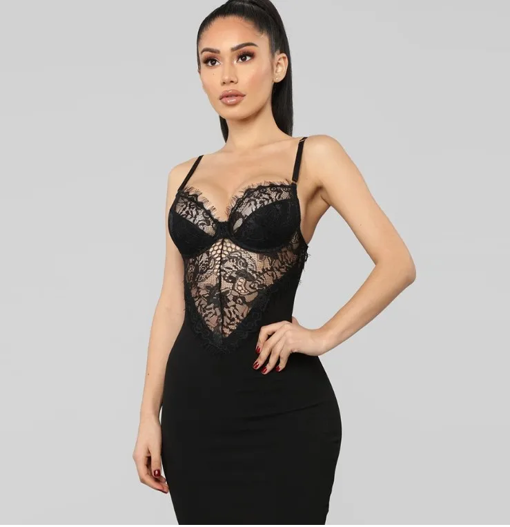 2019 summer Europe and the United States explosion models sexy lace stitching perspective thin bottoming shirt Hh192