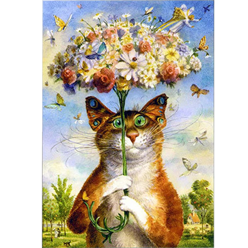 

5D DIY Full Drill Diamond Painting Cats With Flowers Umbrellas Pattern Needlework Embroidery Cross Stitch Decorative Painting