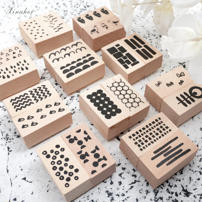 2pcs vintage Plant animal geometry wood stamp DIY craft wooden rubber stamps for scrapbooking diary standard | Дом и сад