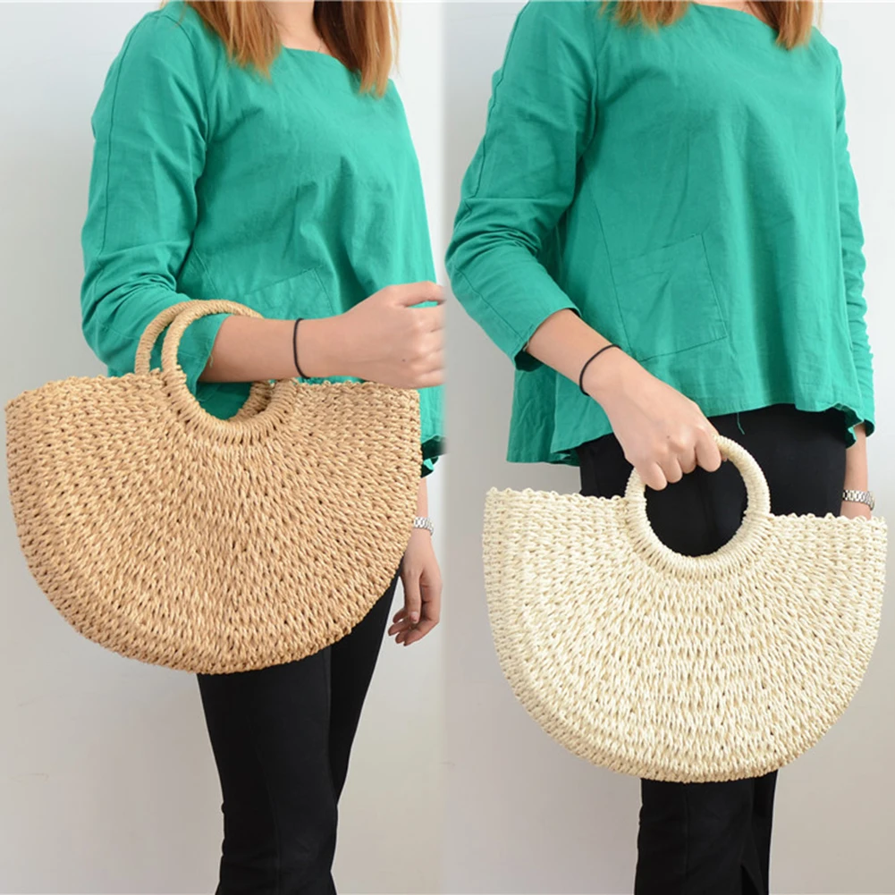 Женская Соломенная Сумка Пляжная плетеная сумка ручной работы с помпоном в форме