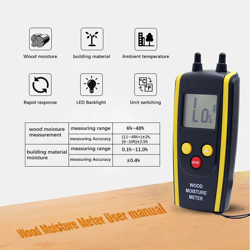 Wood Moisture Meter Digital Moisture Detector Moisture Tester Pin-Type Water Leak Detector Damp Tester Dampness Meter