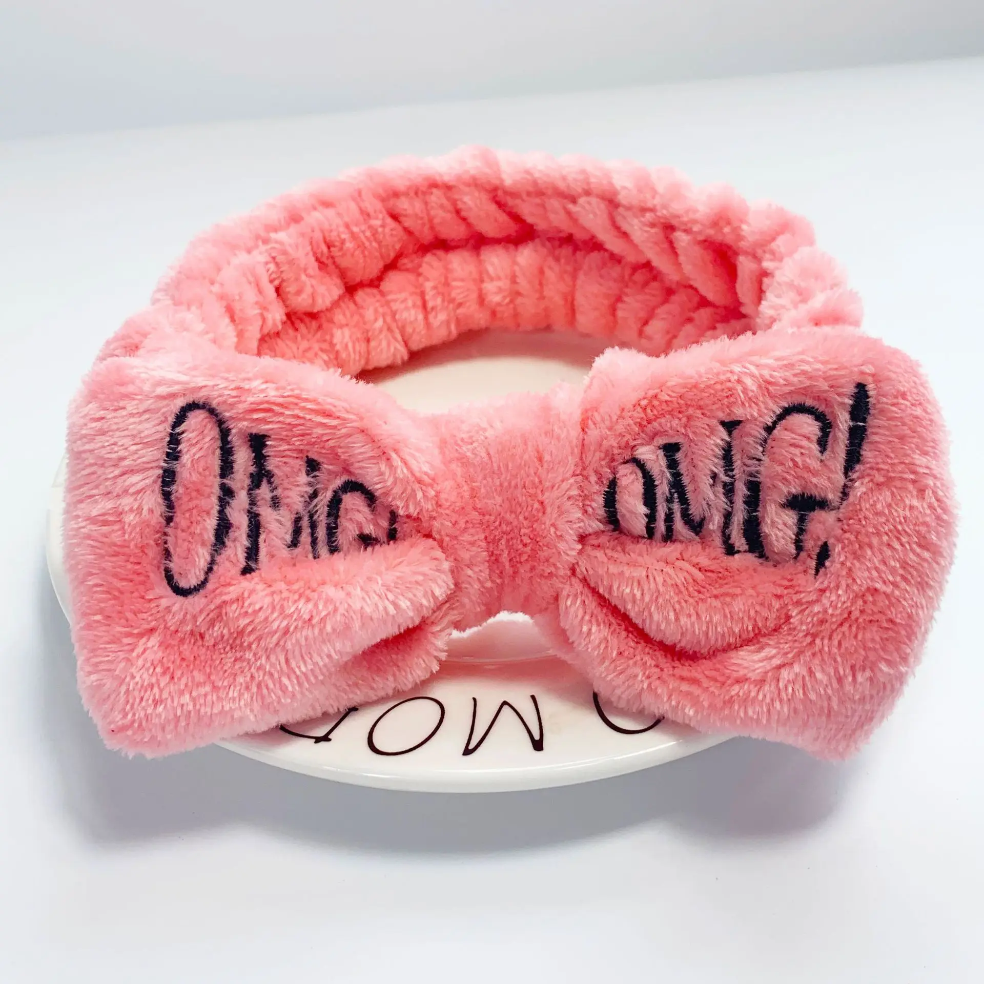 Новинка OMG буквы коралловый флис мытье лица ободок с бантиком для женщин девушек держатели головных уборов резинки для волос аксессуары для волос в виде тюрбана