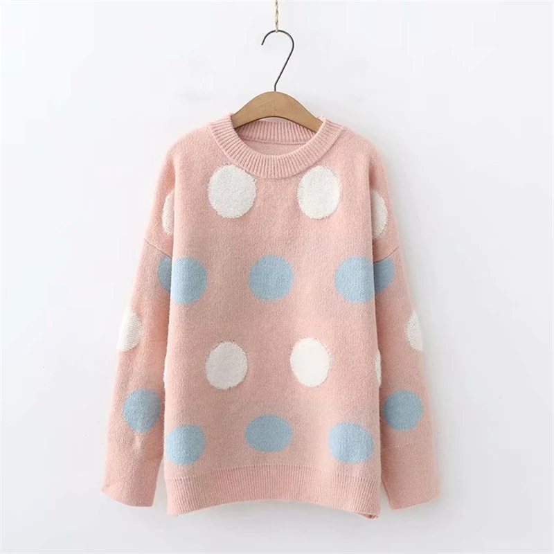LUNDUNSHIJIA High Quality Towel Embroidered Circle Dots Sweaters Women 2018 Winter Loose Pullovers Knitted Female Sweater | Женская