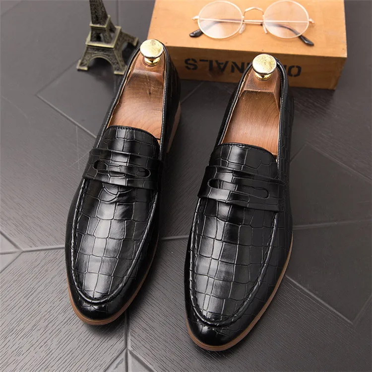 Black Loafers Merkmak/кожаные туфли лоферы из крокодиловой кожи; мужские весенние модельные туфли без застежки; удобные мягкие мужские туфли; большие размеры 38-47 - Цвет: Black Loafers