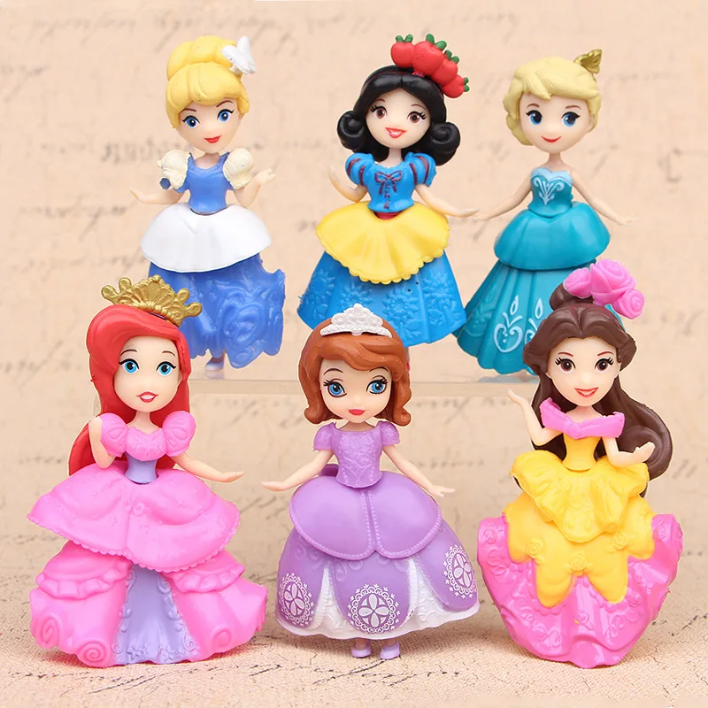 

Disney Princess Toys 6 Pcs/Set 9cm Cute Cartoon Anime Princess Action Figures Elsa Snow White Dolls Models Juguetes