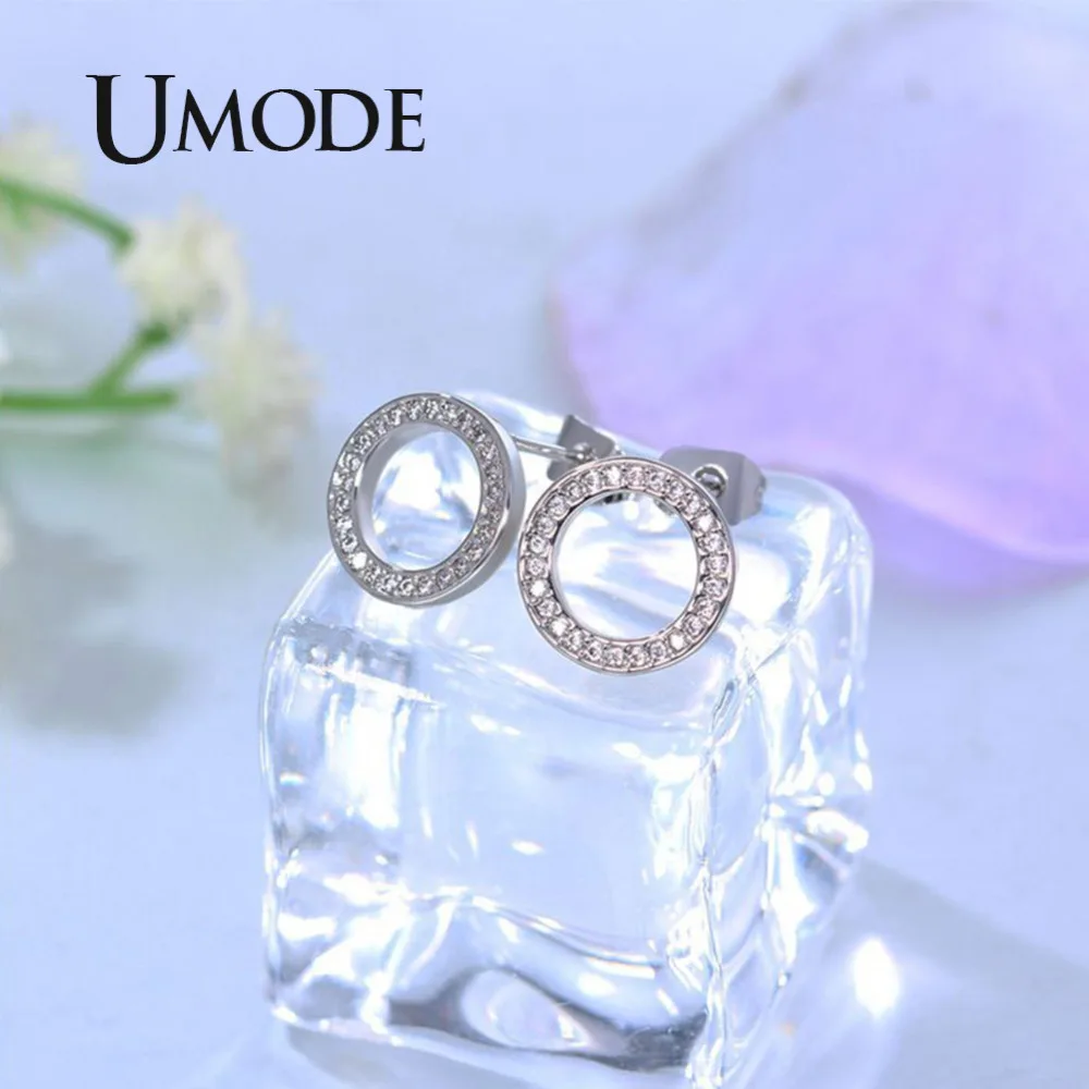 Женские серьги-гвоздики с фианитами UMODE новые прозрачные круглые круглой формы
