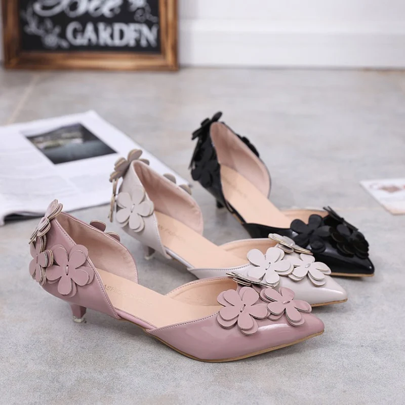 HEE GRAND/новые женские туфли лодочки на каблуке с цветком женская обувь весна осень