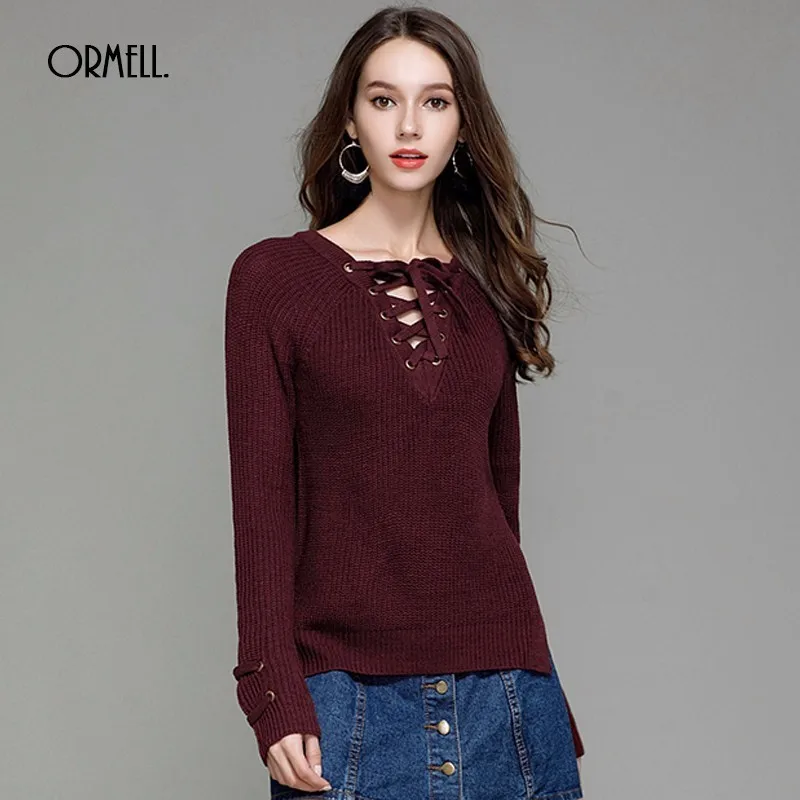 ORMELL Женский Осенний сексуальный вязаный пуловер с v-образным вырезом Новый