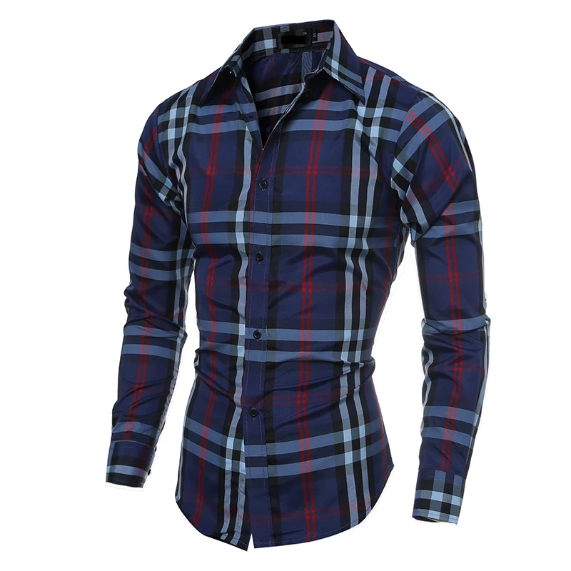 Новинка Весна Осень Повседневная camisa masculina Повседневная Женская сорочка с длинными рукавами homme Slim fit Мужская одежда мужская клетчатая рубашка