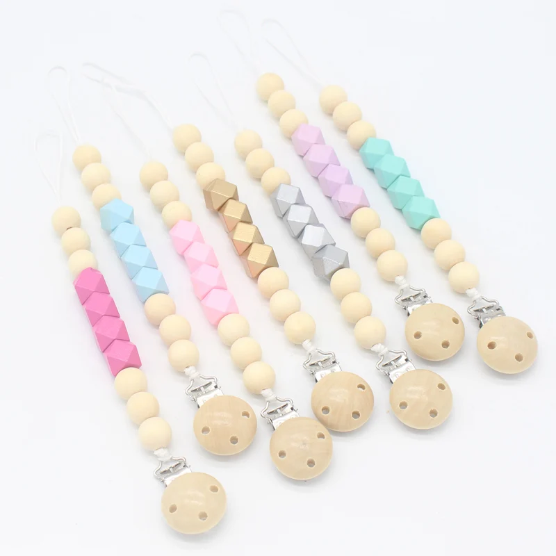

Wood Pacifier Clip Wooden Bead Dummy Clip Holder Cute Pacifier Clips Soother Chains Baby Teething Toy for Baby Chew