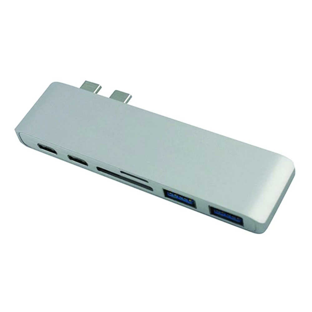 silver USB C концентратор с sd-кард-ридером, алюминиевый зарядный порт, USB 3,0 концентратор, конвертер для MacBook - Цвет: silver