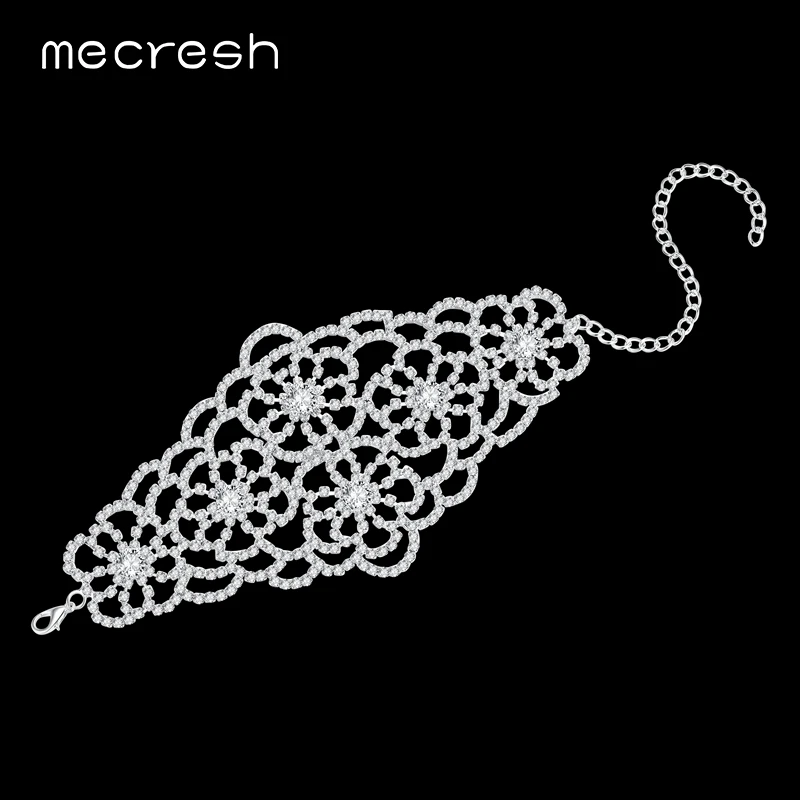Женские браслеты с кристаллами Mecresh серебристые цветочным узором для девочек