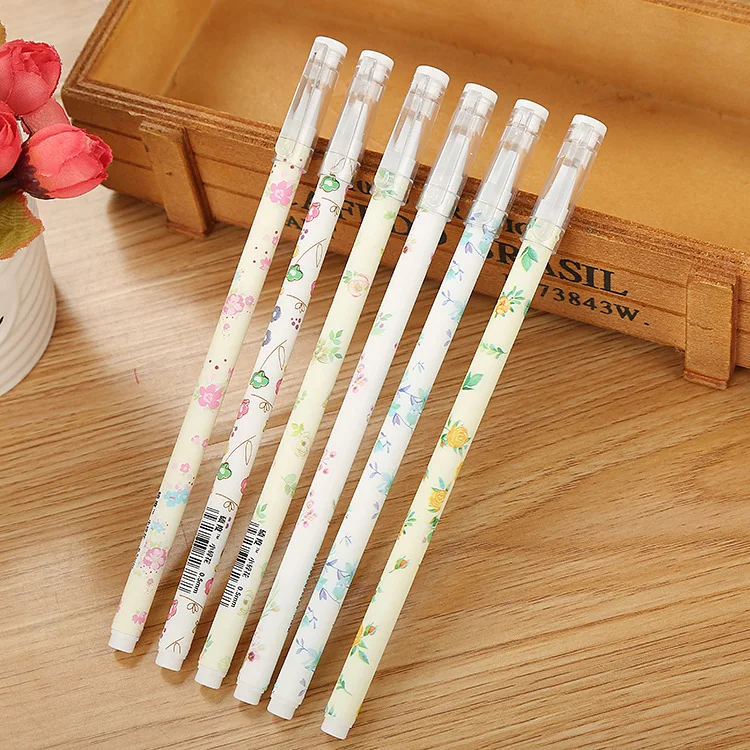 

48 Pcs/lot Fresh flower Gel Pen for writing Cute 0.5mm Black Ink Signature pen Stationery gift School Office Supplies