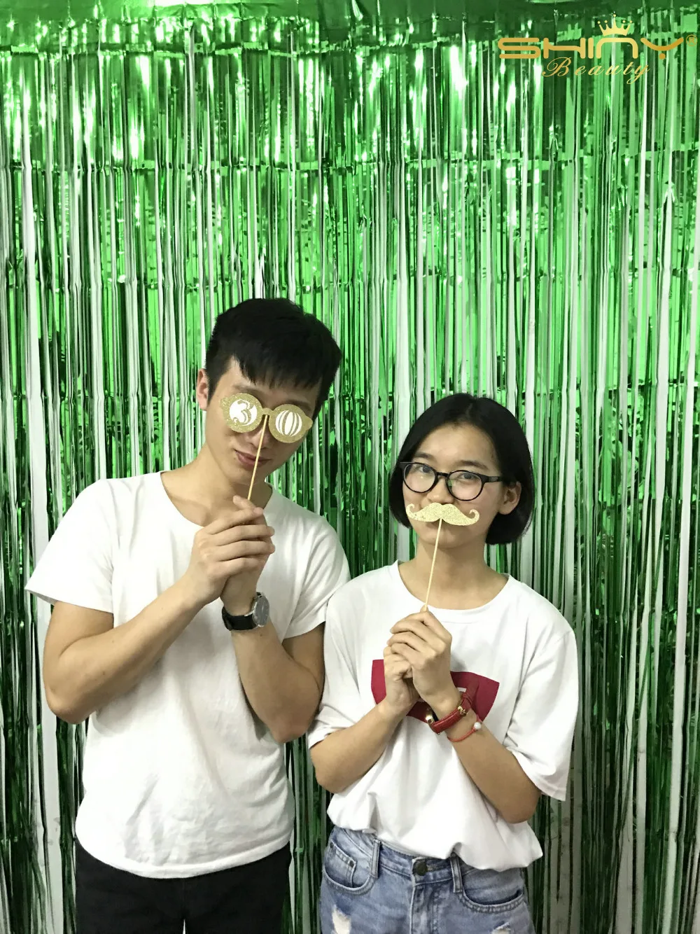 3ftx10ft Рождество зеленый Фольга бахрома Шторы фон блестящий блесток для