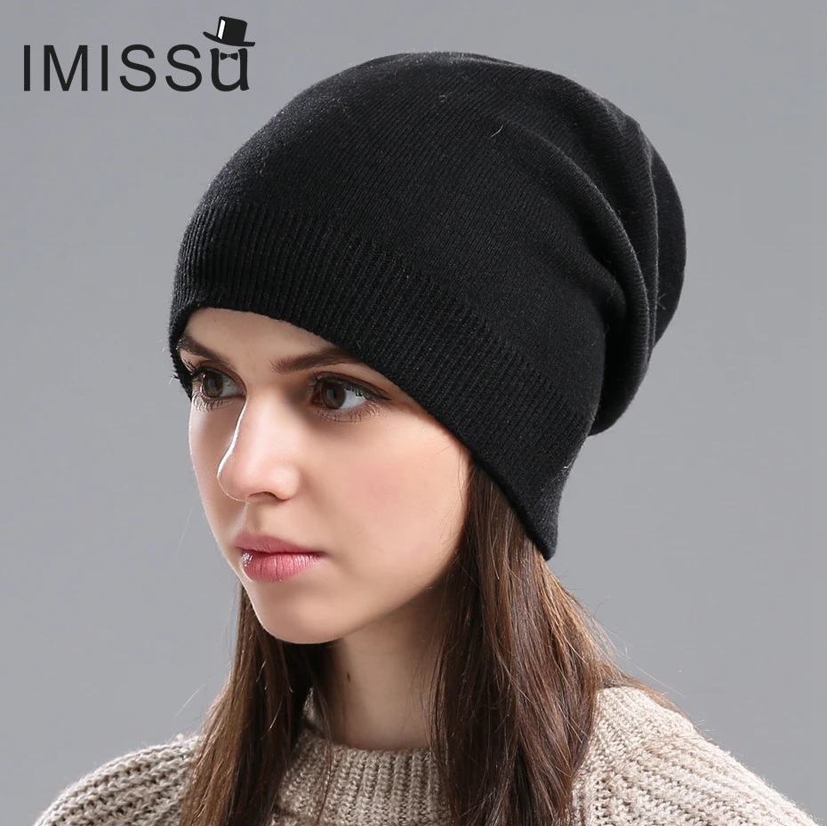 IMISSU Осень Зимние Шапки Мужская Трикотажные Настоящее Шерсть Skullies Повседневная