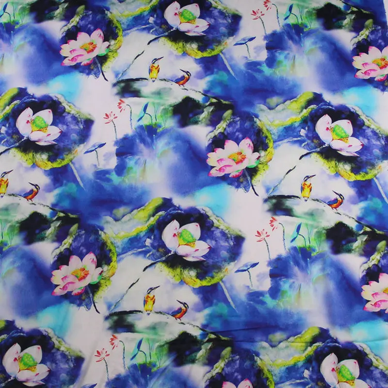 J06 спандекс Шелковый цветок Цифровые Печатные Эластичный шелковой атласной