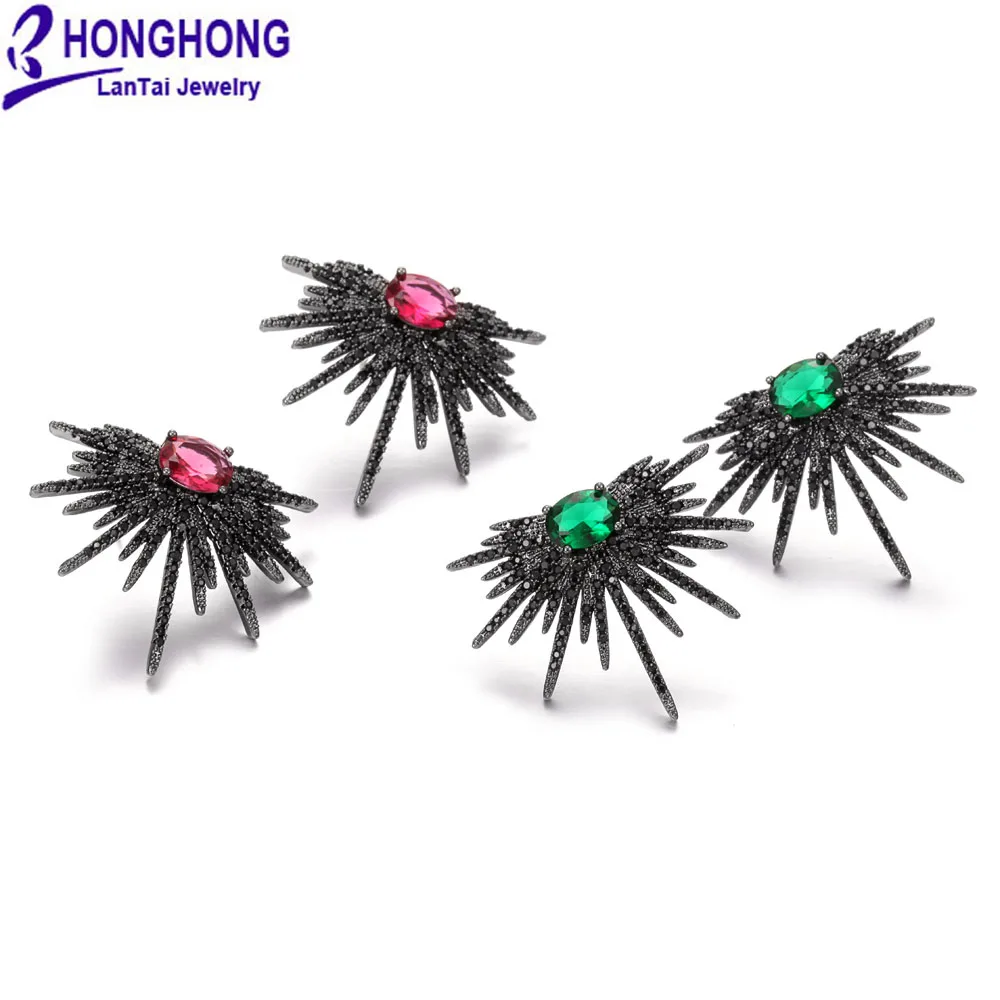 HONGHONG 2018 популярный стиль чёрные серьги-гвоздики с наноцирконом