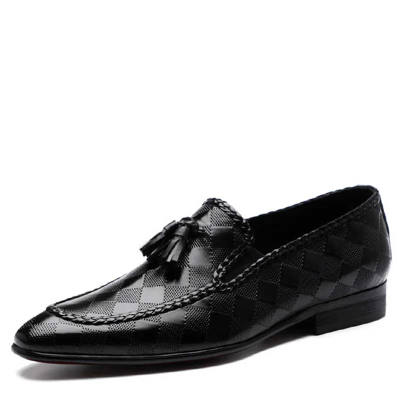 

Formal mens pointed toe shoes luxury business dress shoes genuine geather men suit shoes braid tassel loafers slip on for male