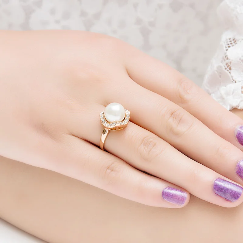 Новые Обручальные кольца USTAR для женщин цвета розового золота с кристаллами и