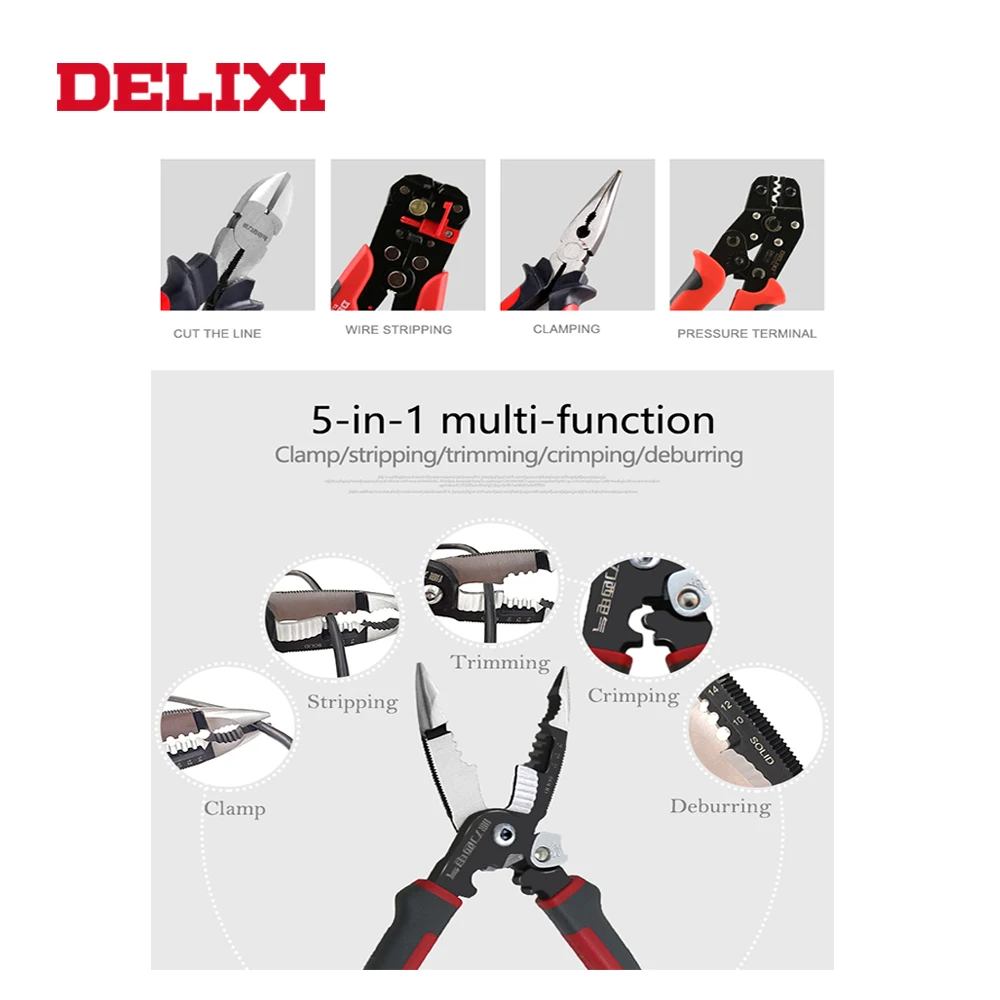 DELIXI 8 ''многофункциональные кусачки для зачистки проводов, плоскогубцы, Электрический кусачки для кабеля 5 в 1, комбинированные плоскогубцы, ручные инструменты