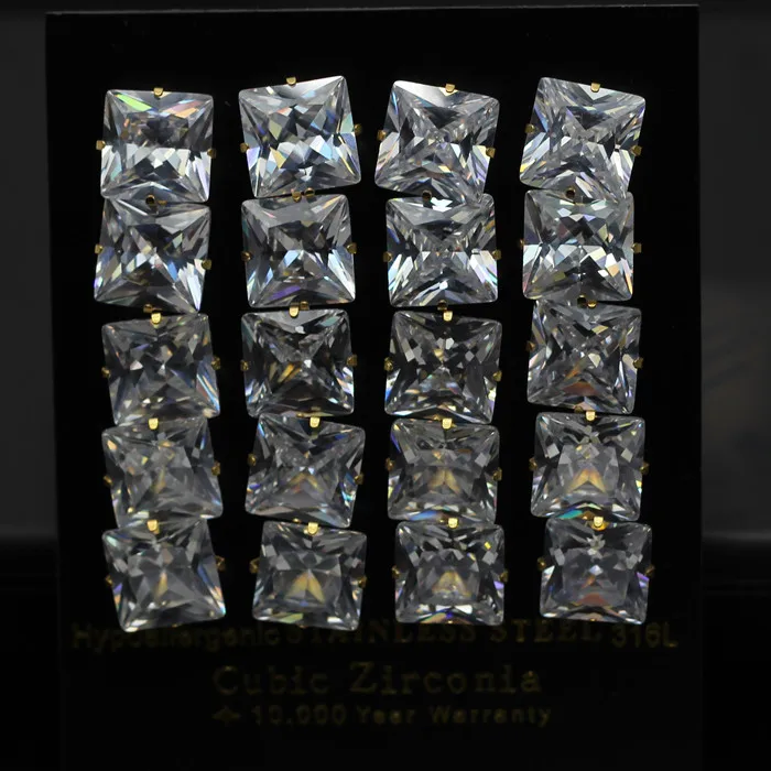 LUXUKISSKIDS 3-10mm 10pairs/lot Kids Clear Stud Earrings For Women Men Square Zircon Stainless Steel Earings SetFashion Jewelry | Украшения