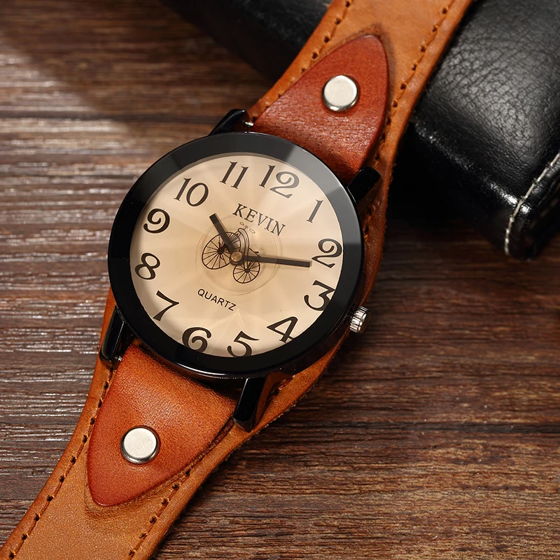 Ретро женские мужские часы из натуральной кожи ремешок номер велосипедный