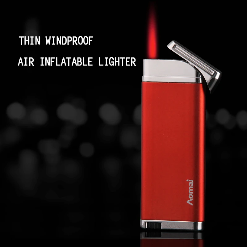 298 креативная металлическая прямая красно Надувное пламя газовая зажигалка Flatpad