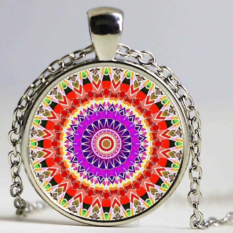 Кулон в виде мандалы Серебряный кулон ожерелье красочный цветной цветок модное