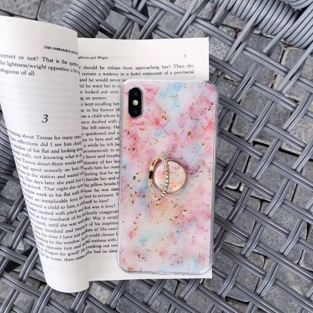 Gold Foil Bling Marble Phone Case for iPhone XR For XS 6s 7 8 Plus MAX with ring holder |