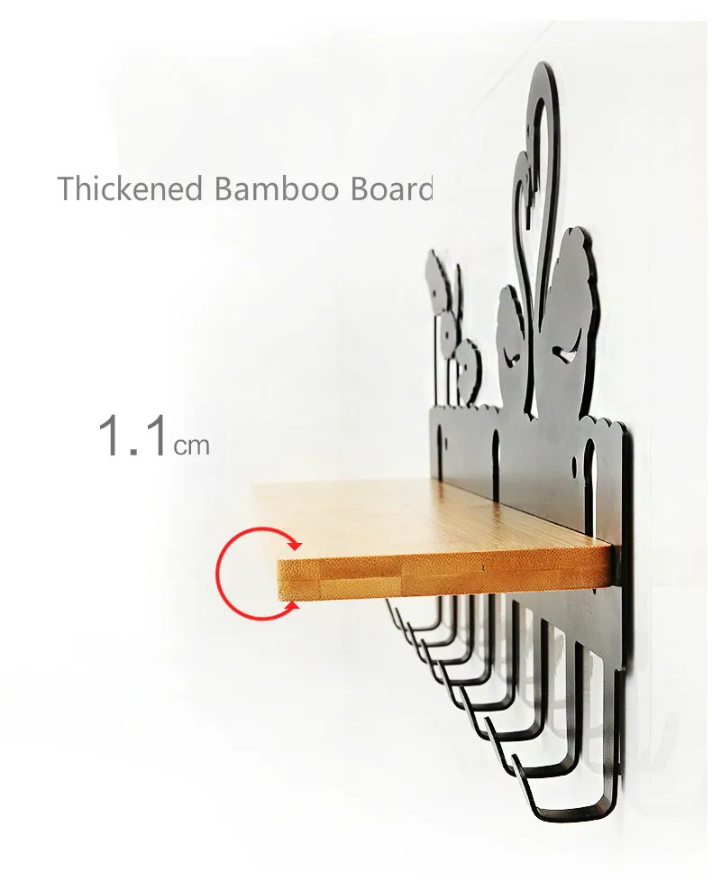 Creative Bamboo Plate Iron Wall Shelf 6/8 Row Hook Coat Hanger Door Hooks Wall Mounted Partition Shelf Deer Piano Swan for Decor