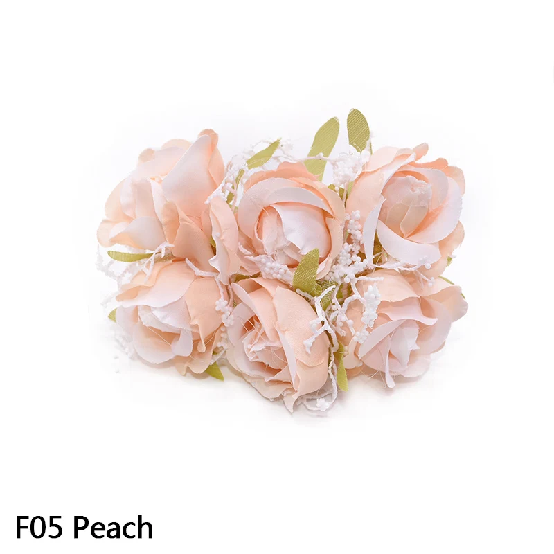 F05 Peach 12 шт./лот, искусственный кружевной материал, букет роз, искусственный цветок из пенопласта, сделай сам, Плетенный венок, украшение для свадьбы, дома - Цвет: F05 Peach