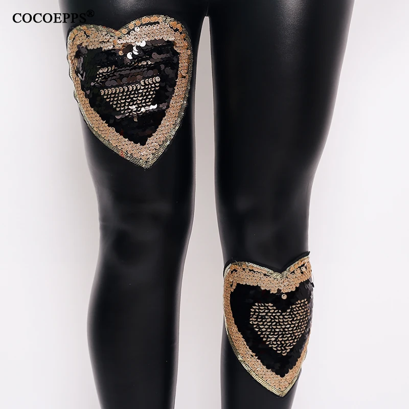 

Autumn PU Leather Women Plus Size Leggings Spring Large Size High waist embroidery Heart-shaped trousers Female Pencil Pants 2XL