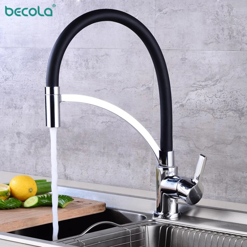 BECOLA смесители для кухни с резиновым дизайном хромированный смеситель для кухни с одной ручкой выдвижной кран на бортике для раковин