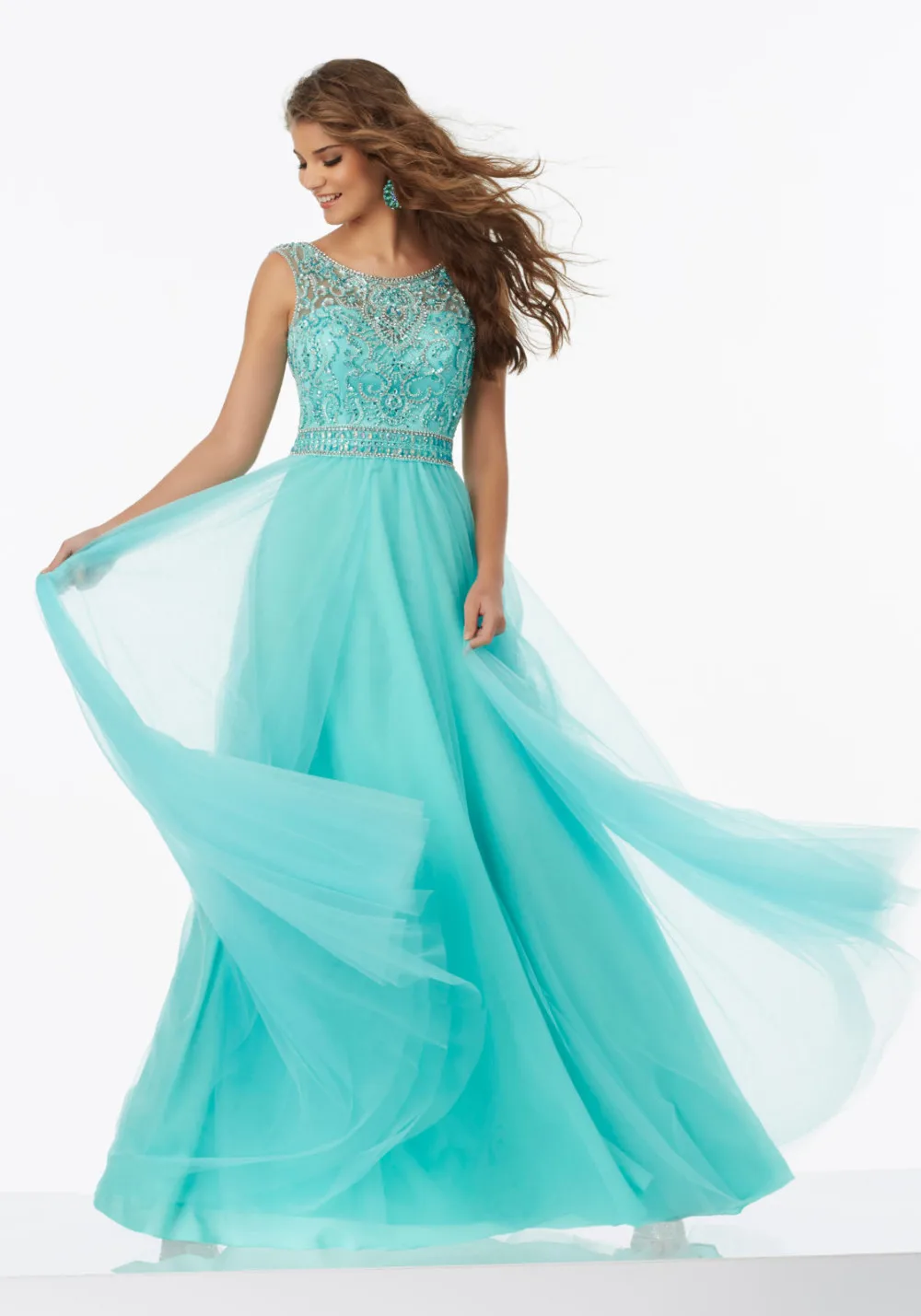 Очарование Vestido Де Феста 2017 Пром Платья Line Тюль с Бисером Scoop Шеи Спинки