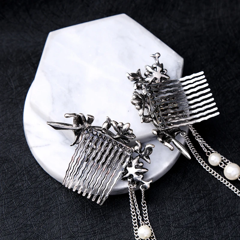 Многослойная цепь с искусственным жемчугом расчески для волос в виде листьев и