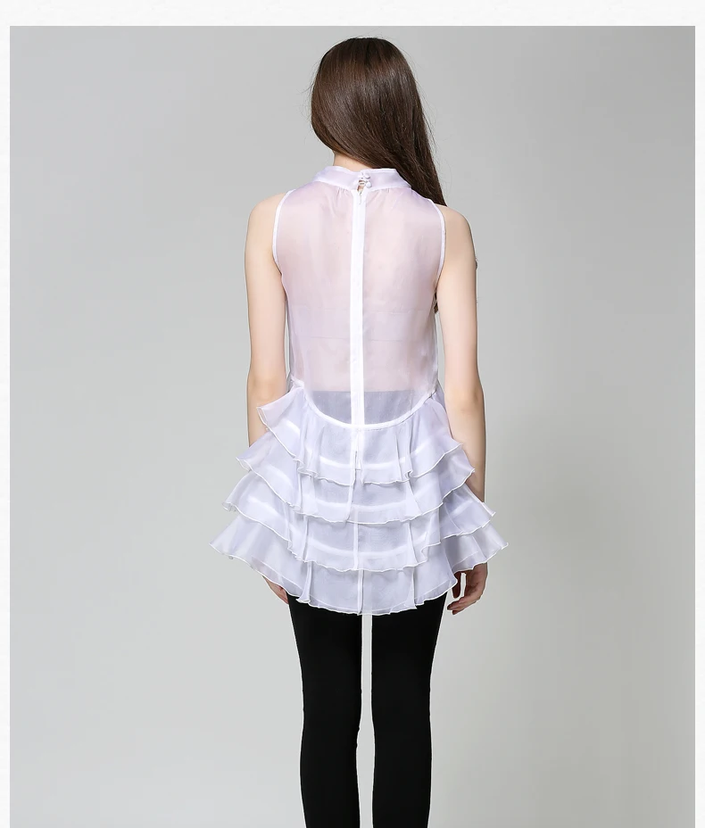 Черный/белый Для женщин офисные блузки без рукавов из органзы Sexy Blusas для дам 2018