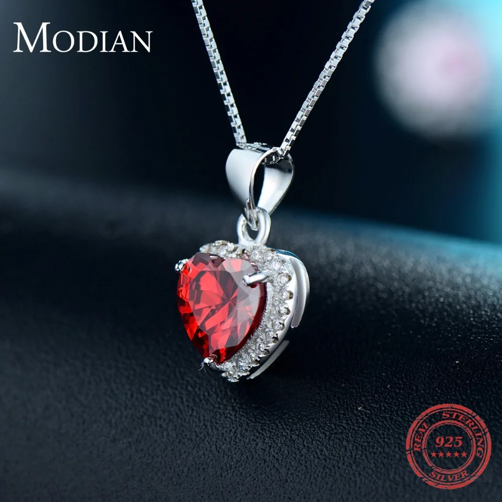 Modian, роскошная, модная, настоящая 925 пробы, серебряная подвеска в виде сердец, красное сердце, прозрачный кристалл, классика, свадебная цепочка, ювелирное изделие для женщин
