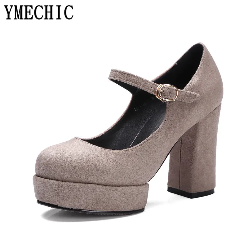 YMECHIC/туфли Mary Jane из флока на высоком каблуке для зрелых женщин женские