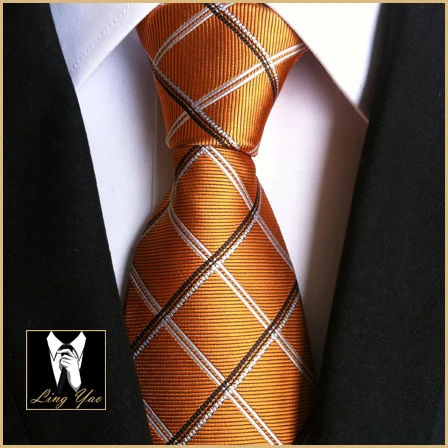 

Fashion Design 8cm Tie Classic Business Golden Plaid Cravatas High Quality Gentlemen Woven Gravatas for Men