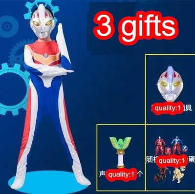 SUIT AND 3 GIFTS Дети ребенок малыш мужчин на Хэллоуин для мальчиков взрослый костюм Косплэй лайкра костюм Ultraman Dyna tiga костюм Ultraman игрушка подарок одежда - Цвет: SUIT AND 3 GIFTS