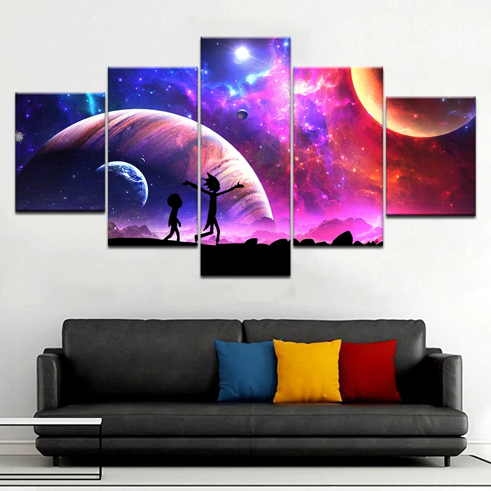Модульный рисунок с Луной звездного неба 5 шт. аниме Рик и Морти настенная
