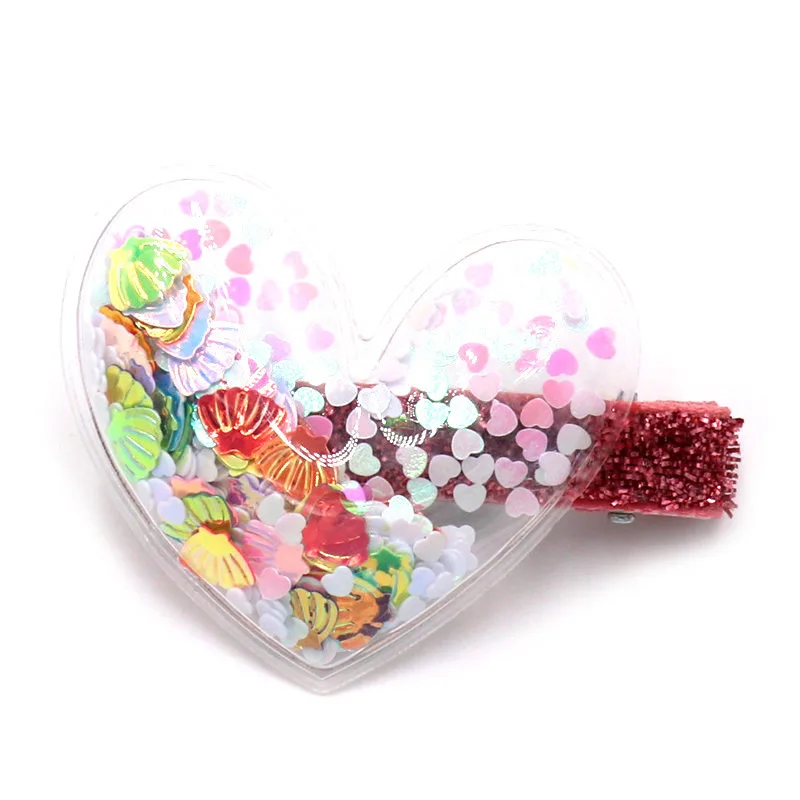 Heart shell Новые поступления, детские шпильки геометрической формы, прозрачная оболочка, блестки, ПВХ Шпилька, звезда, сердце, корона, заколки для волос, аксессуары для девочек - Цвет: Heart shell